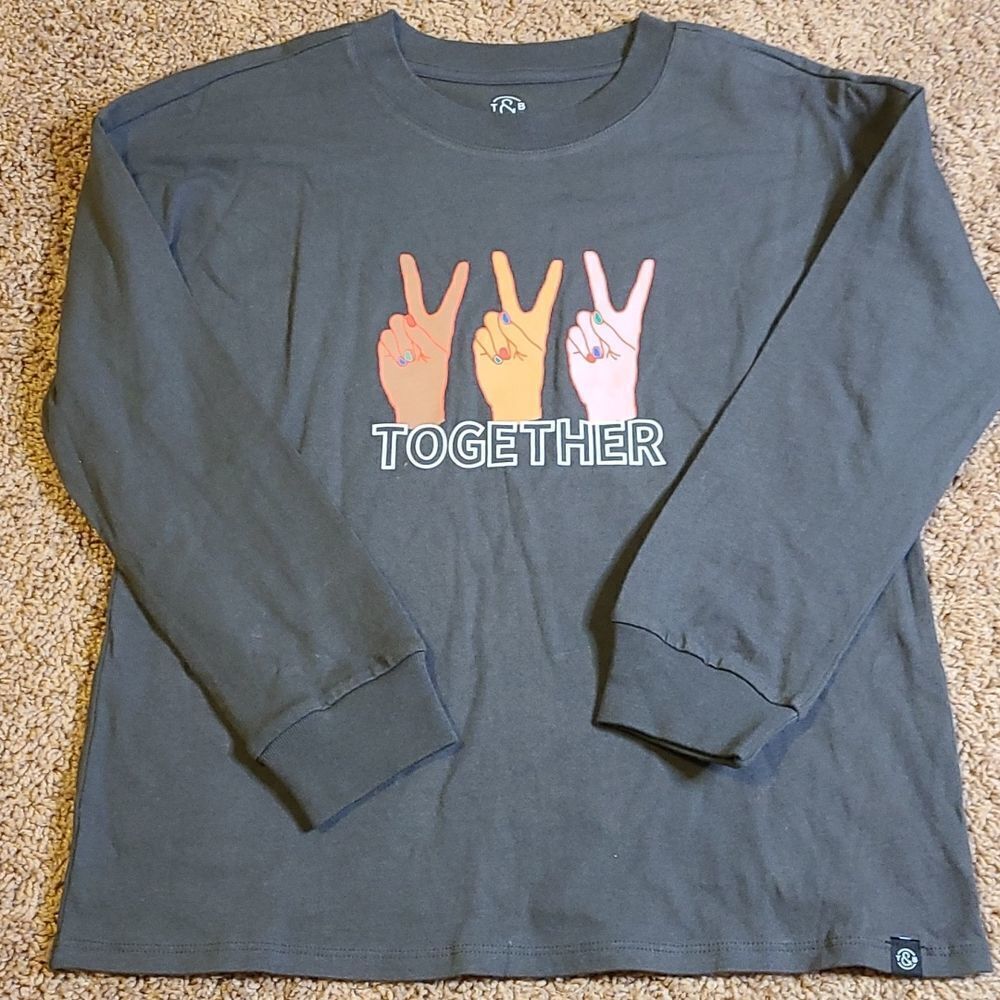 NEW Treasure & Bond, Gray "Together" long sleevetop.